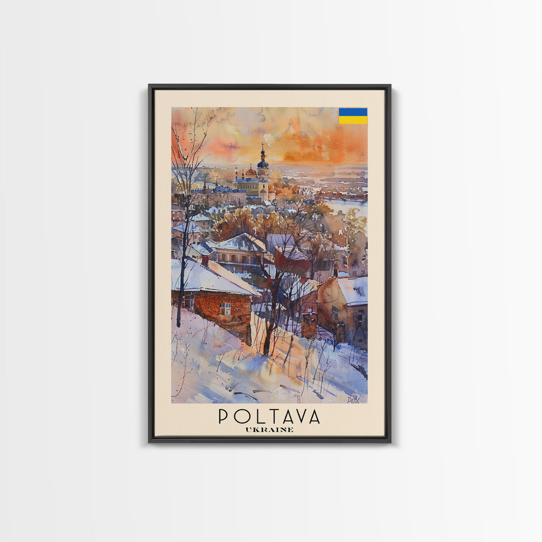 Poltava Ukraine Travel Poster Framed Canvas Print, Watercolor Painting, Scenic Wall Art, Home Decor, Ukrainian Landscape, Vibrant Art