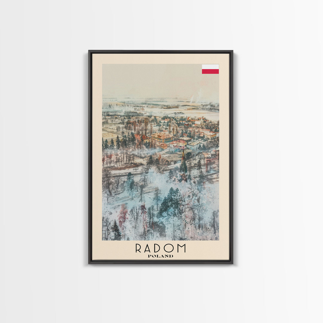 Radom Poland Travel Poster Framed Canvas Print, Watercolor Painting, Urban Wall Art, Home Decor, Polish Cityscape, Modern Decor