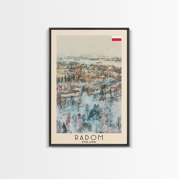 Radom Poland Travel Poster Framed Canvas Print, Watercolor Painting, Urban Wall Art, Home Decor, Polish Cityscape, Modern Decor