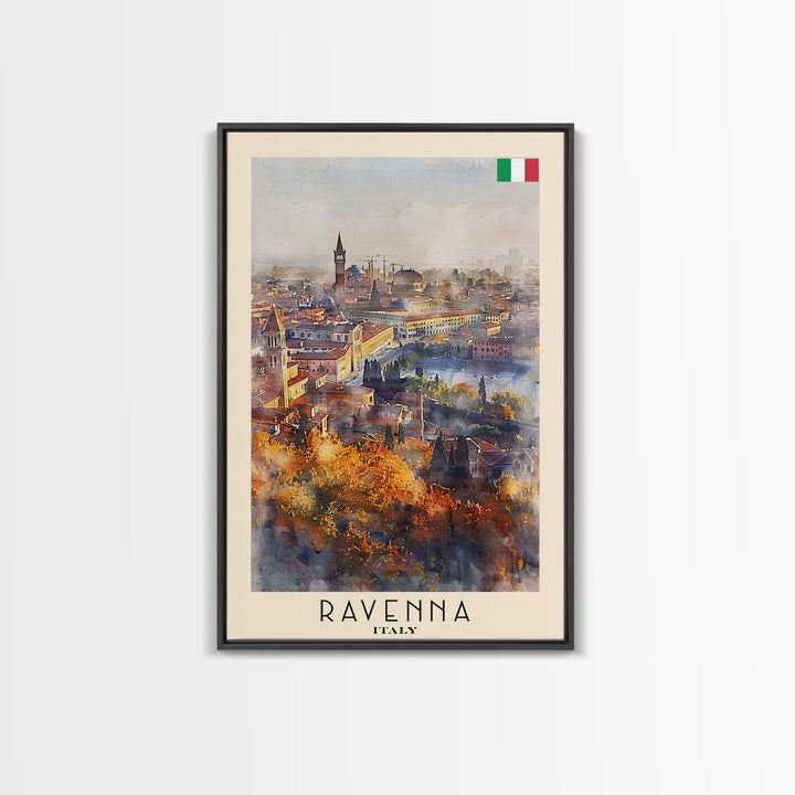 Ravenna Italy Travel Poster Framed Canvas Print, Watercolor Painting, Scenic Wall Art, Home Decor, Italian Cityscape, Historic Art
