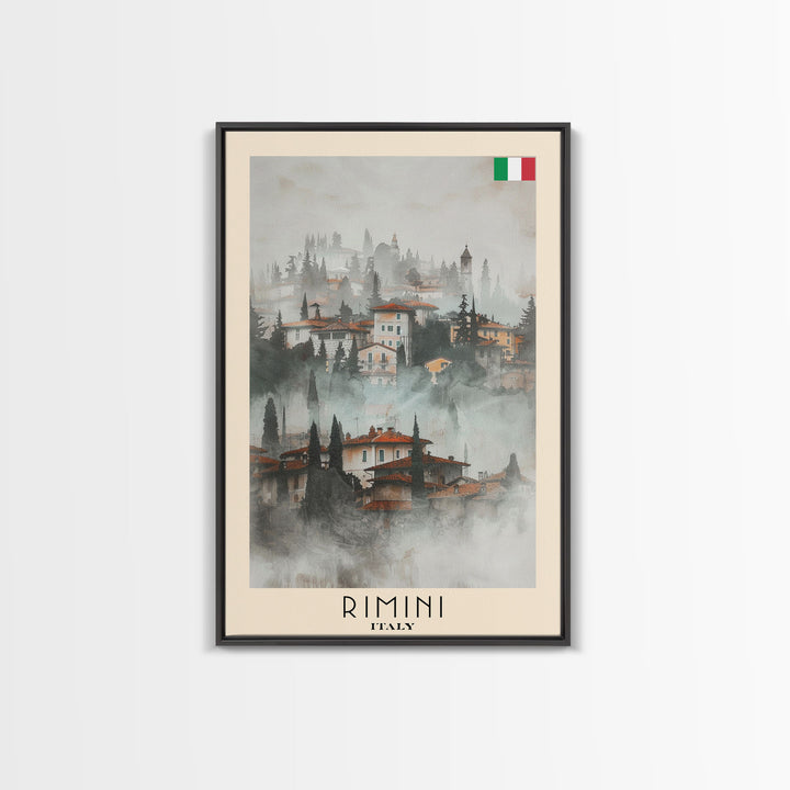 Rimini Italy Travel Poster Framed Canvas Print, Watercolor Painting, Coastal Wall Art, Home Decor, Italian Beach Scene, Vibrant Art