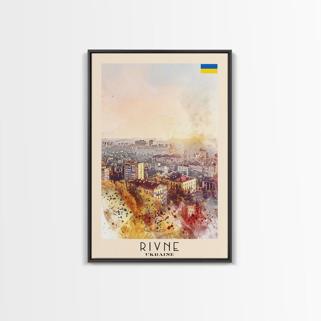 Rivne Ukraine Travel Poster Framed Canvas Print, Watercolor Painting, Scenic Wall Art, Home Decor, Ukrainian Landscape, Classic Art
