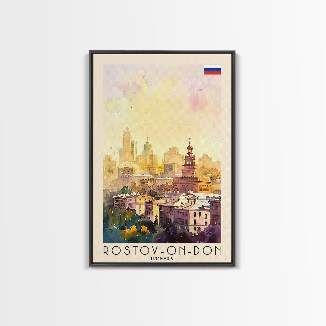 Rostov-on-Don Russia Travel Poster Framed Canvas Print, Watercolor Painting, Urban Wall Art, Home Decor, Russian Cityscape, Vibrant Art