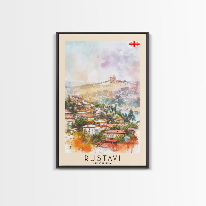 Rustavi Georgia Travel Poster Framed Canvas Print, Watercolor Painting, Scenic Wall Art, Home Decor, Georgian Landscape, Vibrant Decor