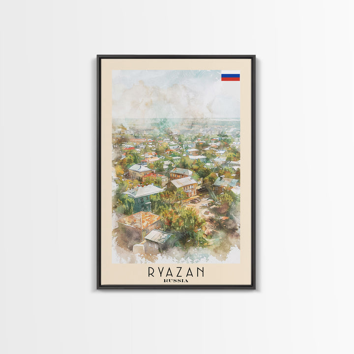 Ryazan Russia Travel Poster Framed Canvas Print, Watercolor Painting, Scenic Wall Art, Home Decor, Russian Cityscape, Modern Art