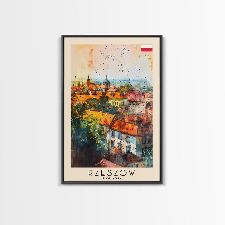 Rzeszow Poland Travel Poster Framed Canvas Print, Watercolor Painting, Urban Wall Art, Home Decor, Polish Cityscape, Classic Decor