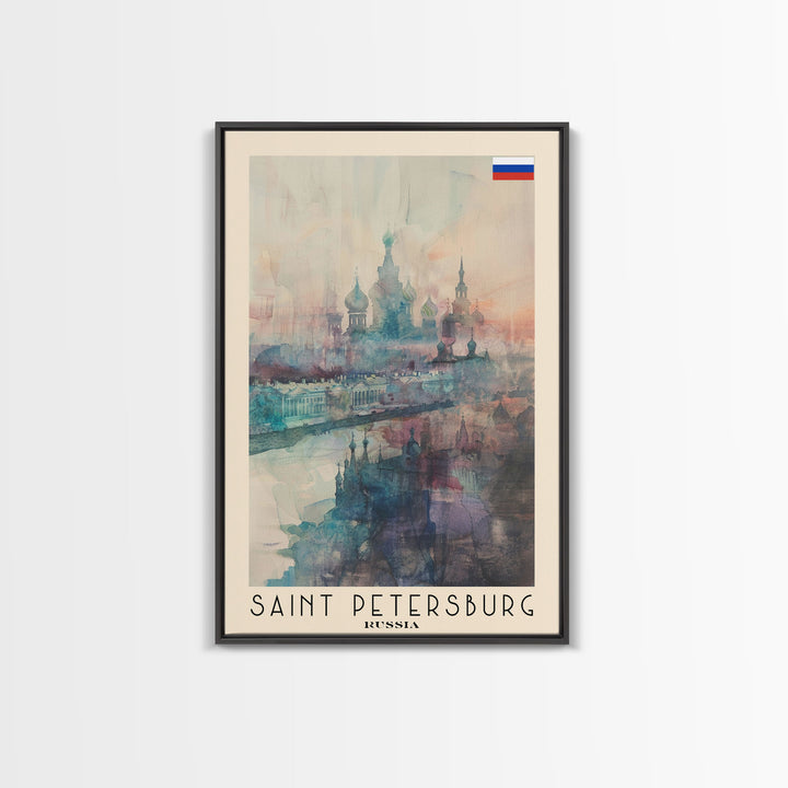 Saint Petersburg Russia Travel Poster Framed Canvas Print, Watercolor Painting, Historic Wall Art, Home Decor, Russian Architecture, Vibrant Art