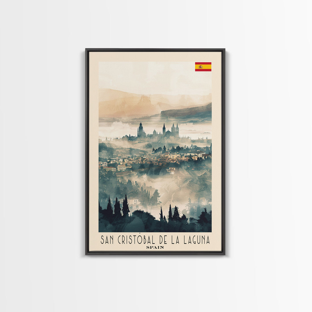 San Cristobal de La Laguna Spain Travel Poster Framed Canvas Print, Watercolor Painting, Scenic Wall Art, Home Decor, Spanish Landscape, Artistic Art