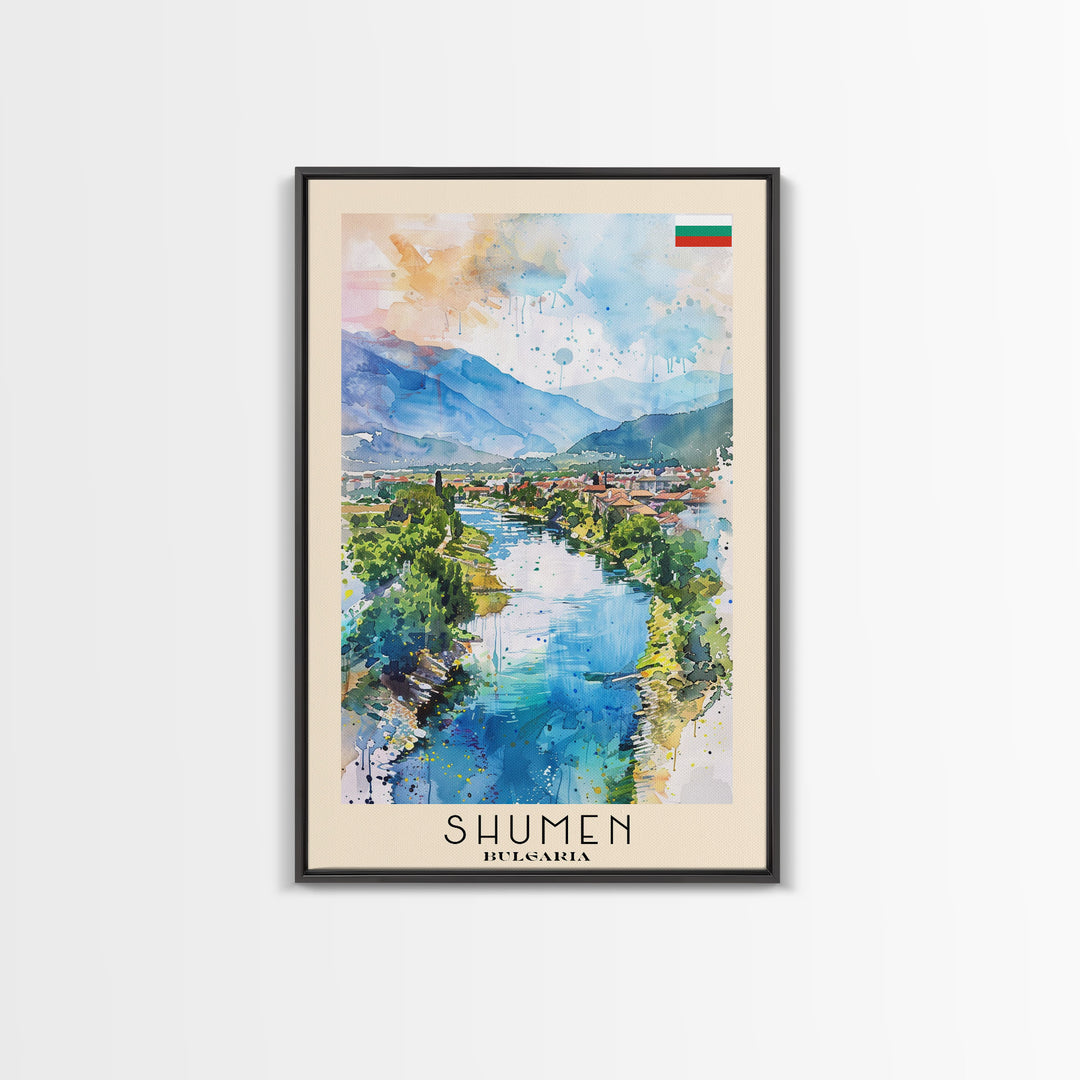 Shumen Bulgaria Travel Poster Framed Canvas Print, Watercolor Painting, Scenic Wall Art, Home Decor, Bulgarian Landscape, Classic Art