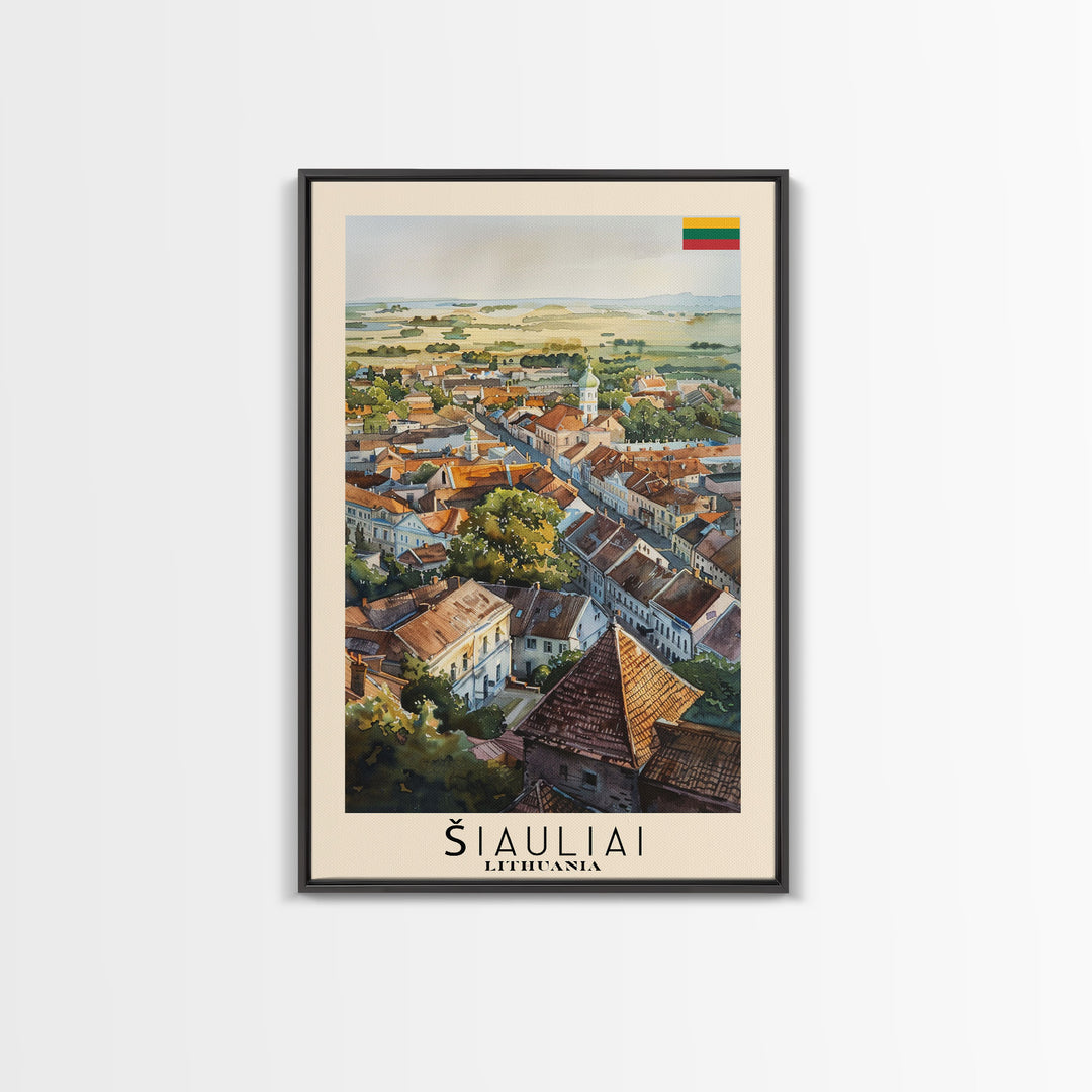 Siauliai Lithuania Travel Poster Framed Canvas Print, Watercolor Painting, Scenic Wall Art, Home Decor, Lithuanian Cityscape, Modern Decor