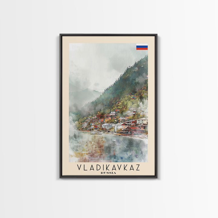 Vladikavkaz Russia Travel Poster Framed Canvas Print, Watercolor Painting, Scenic Wall Art, Home Decor, Russian Landscape, Vibrant Decor