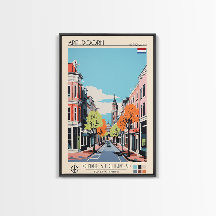 Apeldoorn Netherlands Travel Poster Framed Canvas Print, Midcentury Modern Art, Pop Art Wall Decor, Home Decor, Vacation Gift, Living Room Art