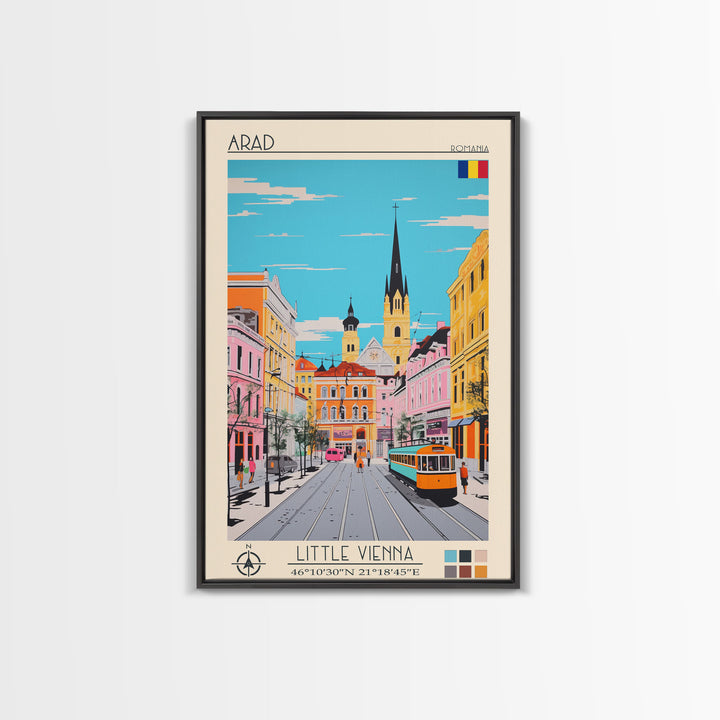 Arad Romania Travel Poster Framed Canvas Print, Midcentury Modern Art, Pop Art Wall Decor, Home Decor, Vacation Gift, Living Room Art