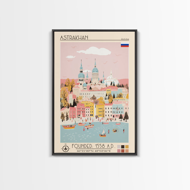 Astrakhan Russia Travel Poster Framed Canvas Print, Midcentury Modern Art, Pop Art Wall Decor, Home Decor, Vacation Gift, Living Room Art