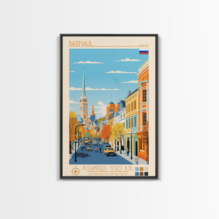 Barnaul Russia Travel Poster Framed Canvas Print, Midcentury Modern Art, Pop Art Wall Decor, Home Decor, Vacation Gift, Living Room Art