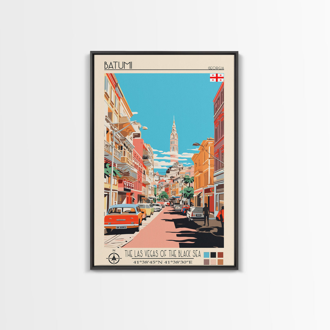 Batumi Georgia Travel Poster Framed Canvas Print, Midcentury Modern Art, Pop Art Wall Decor, Home Decor, Vacation Gift, Living Room Art