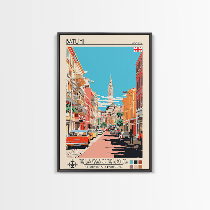 Batumi Georgia Travel Poster Framed Canvas Print, Midcentury Modern Art, Pop Art Wall Decor, Home Decor, Vacation Gift, Living Room Art