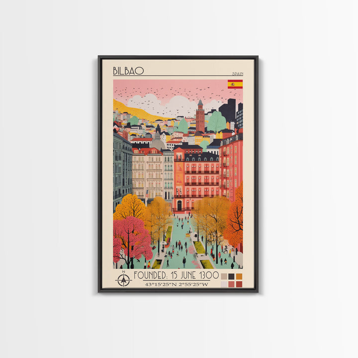 Bilbao Spain Travel Poster Framed Canvas Print, Modern Art, Pop Art Home Decor, Scenic Wall Art, Living Room Decor, Artistic Gift