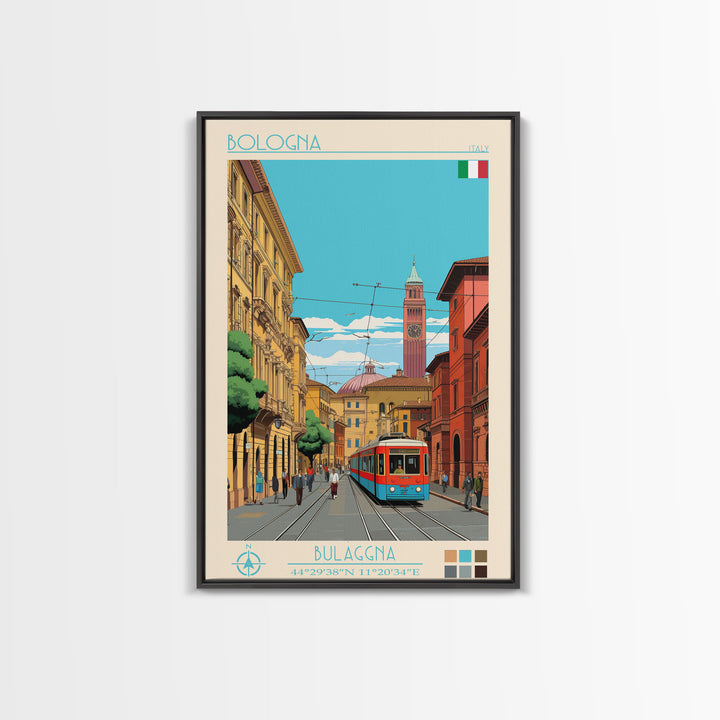 Bologna Italy Travel Poster Framed Canvas Print, Vintage Style, Pop Art Home Decor, Scenic Wall Art, Living Room Decoration, Artistic Gift