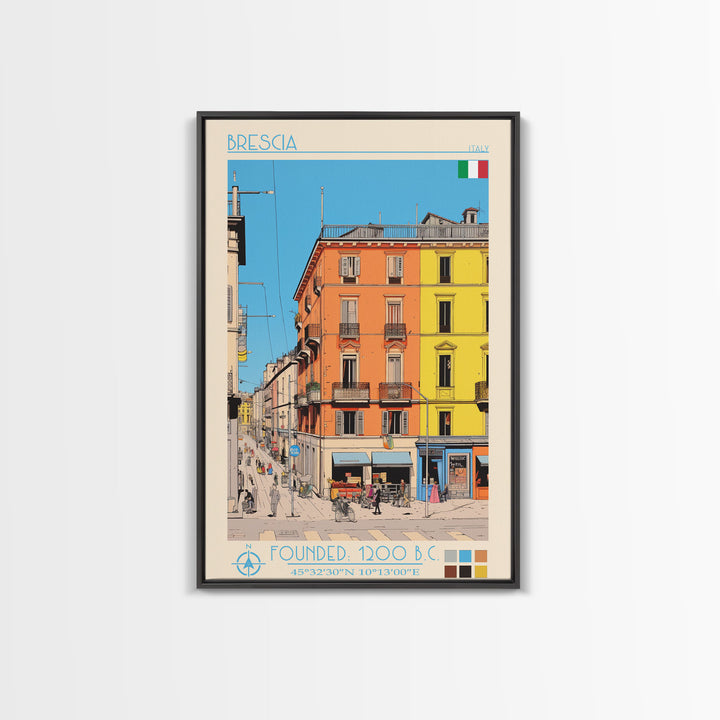 Brescia Italy Travel Poster Framed Canvas Print, Vintage Style, Pop Art Home Decor, Scenic Wall Art, Living Room Decoration, Artistic Gift