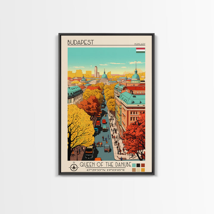 Budapest Hungary Travel Poster Framed Canvas Print, Vintage Style, Pop Art Home Decor, Scenic Wall Art, Living Room Decoration, Artistic Gift