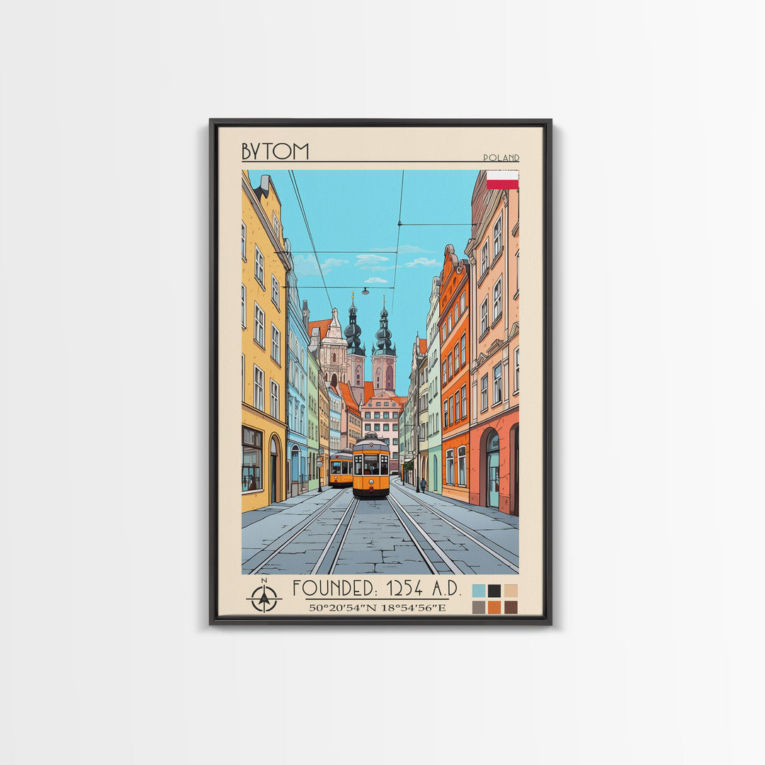 Bytom Poland Travel Poster Framed Canvas Print, Vintage Style, Pop Art Home Decor, Scenic Wall Art, Living Room Decoration, Artistic Gift