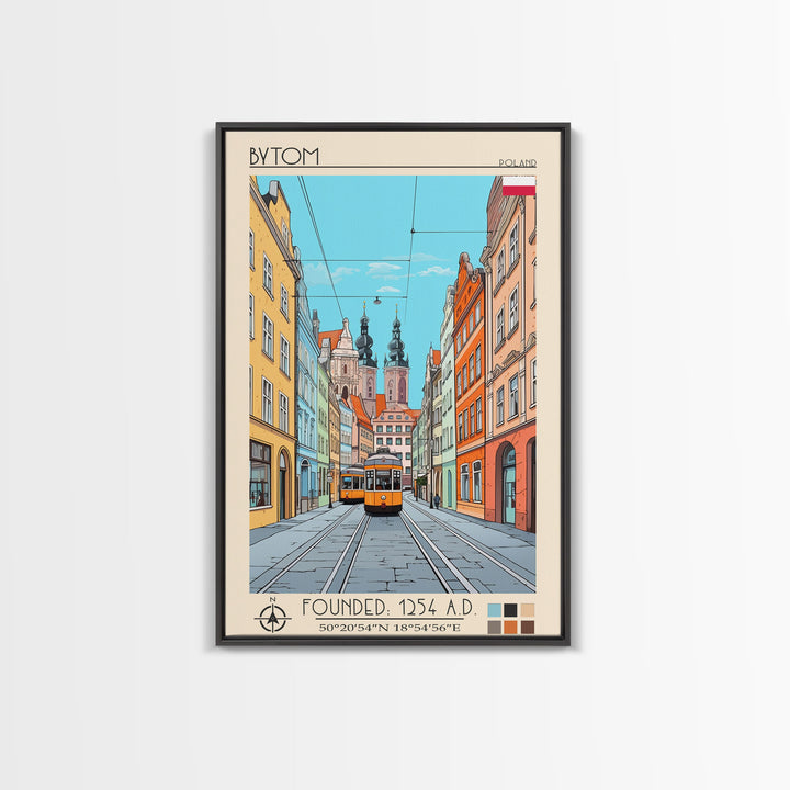 Bytom Poland Travel Poster Framed Canvas Print, Vintage Style, Pop Art Home Decor, Scenic Wall Art, Living Room Decoration, Artistic Gift