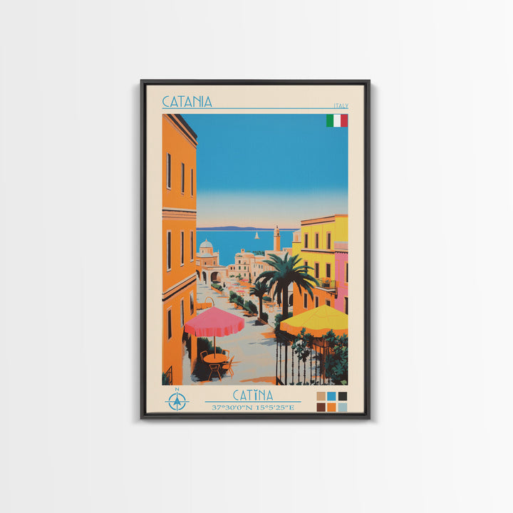 Catania Italy Travel Poster Framed Canvas Print, Vintage Style, Pop Art Home Decor, Scenic Wall Art, Living Room Decoration, Artistic Gift