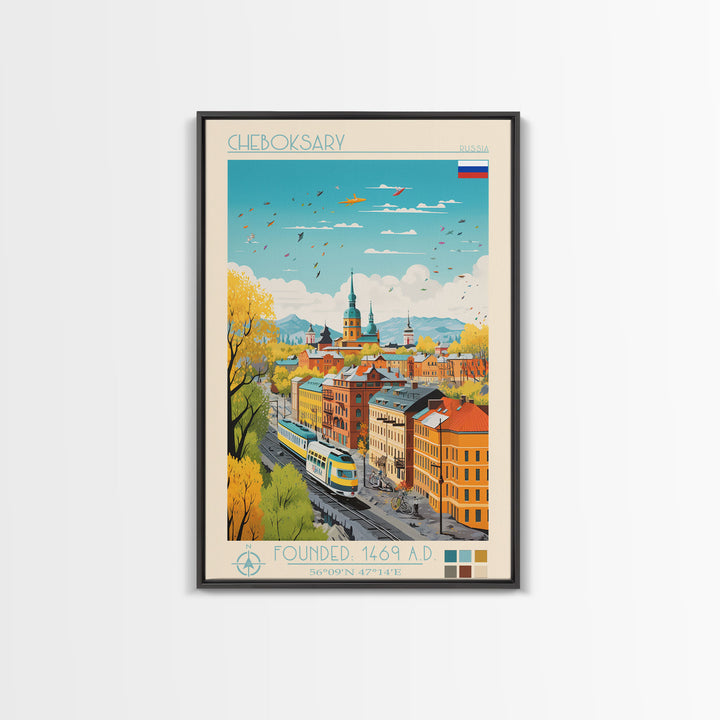 Cheboksary Russia Travel Poster Framed Canvas Print, Vintage Style, Pop Art Home Decor, Scenic Wall Art, Living Room Decoration, Artistic Gift