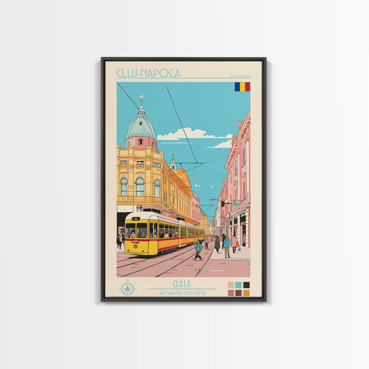 Cluj-Napoca Romania Travel Poster Framed Canvas Print, Vintage Style, Pop Art Home Decor, Scenic Wall Art, Living Room Decoration, Artistic Gift