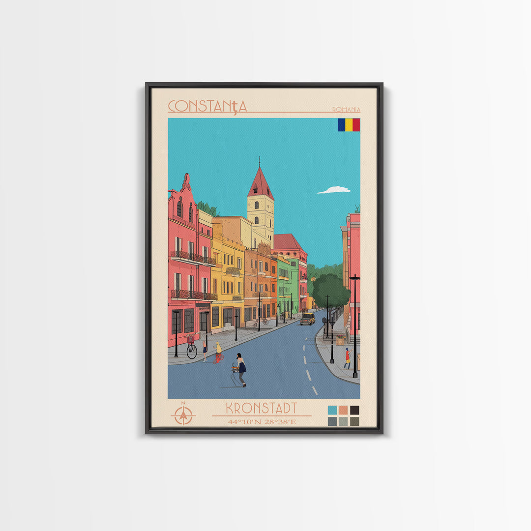 Constanta Romania Travel Poster Framed Canvas Print, Midcentury Modern Art, Pop Art Wall Decor, Home Decor, Vacation Gift, Living Room Art