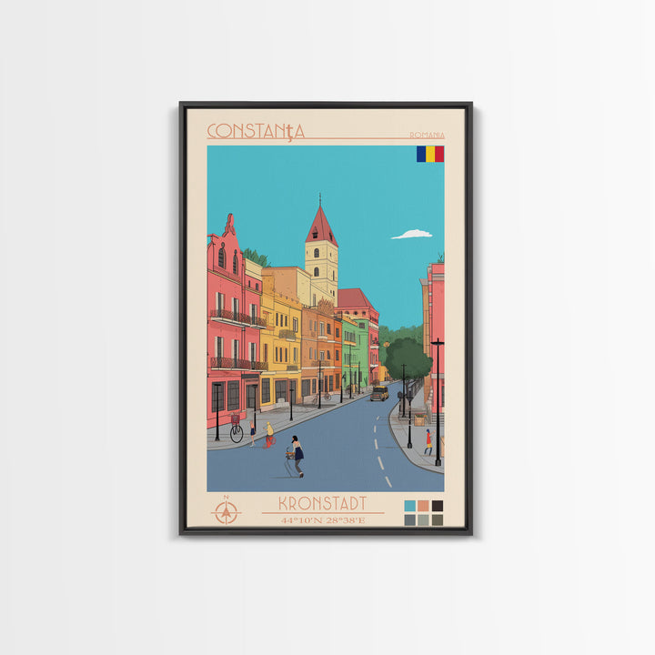 Constanta Romania Travel Poster Framed Canvas Print, Midcentury Modern Art, Pop Art Wall Decor, Home Decor, Vacation Gift, Living Room Art