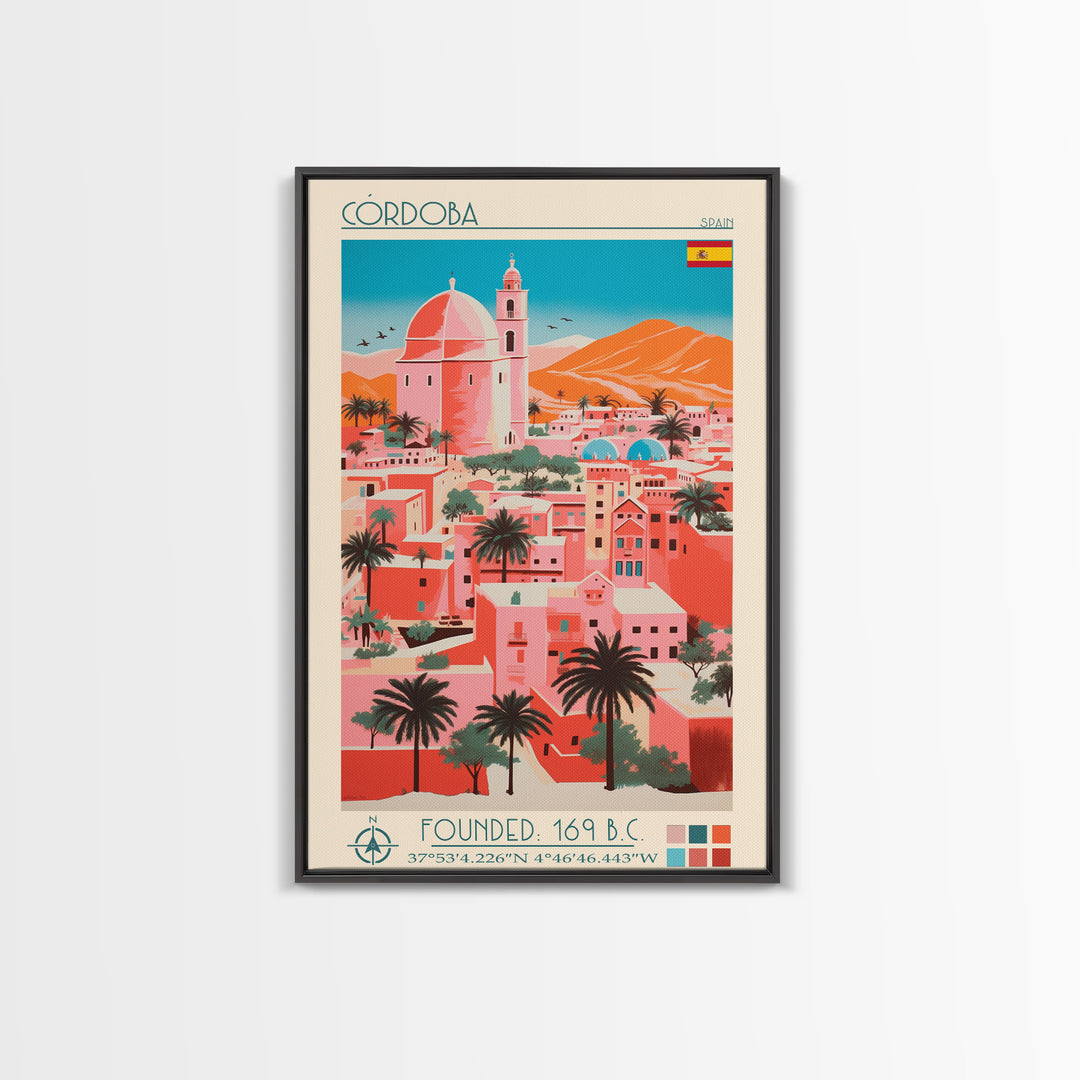 Cordoba Spain Travel Poster Framed Canvas Print, Vintage Style, Pop Art Home Decor, Scenic Wall Art, Living Room Decoration, Artistic Gift
