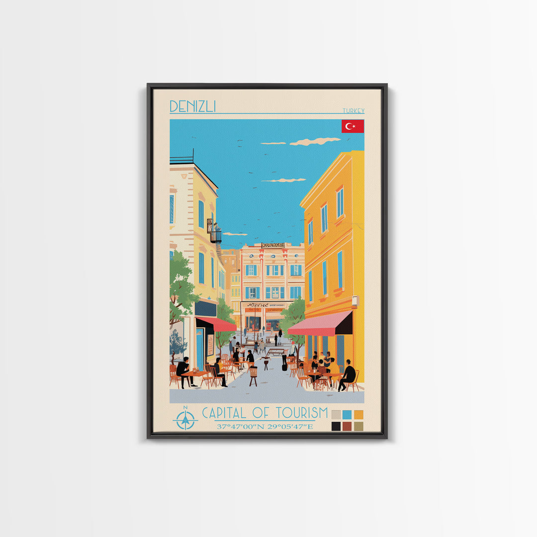Denizli Turkey Travel Poster Framed Canvas Print, Midcentury Modern Art, Pop Art Wall Decor, Home Decor, Vacation Gift, Living Room Art