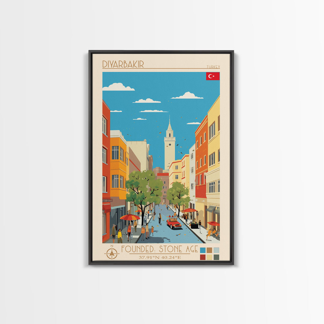 Diyarbakir Turkey Travel Poster Framed Canvas Print, Vintage Style, Pop Art Home Decor, Scenic Wall Art, Living Room Decoration, Artistic Gift