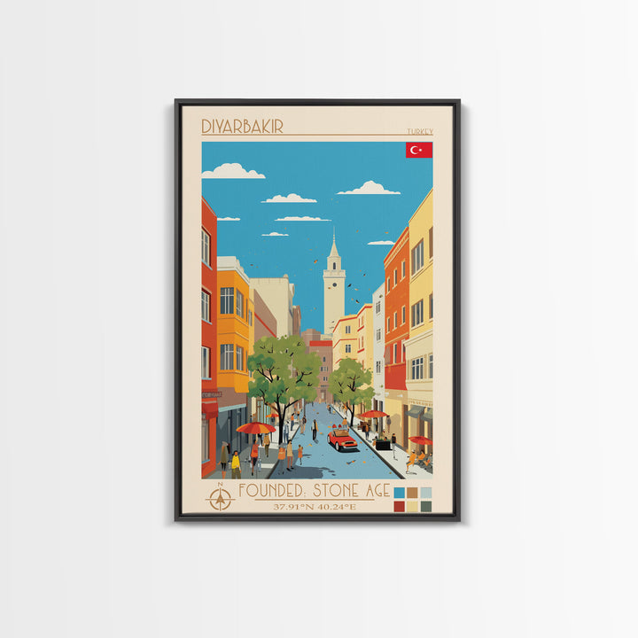 Diyarbakir Turkey Travel Poster Framed Canvas Print, Vintage Style, Pop Art Home Decor, Scenic Wall Art, Living Room Decoration, Artistic Gift
