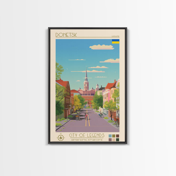 Donetsk Ukraine Travel Poster Framed Canvas Print, Midcentury Modern Art, Pop Art Wall Decor, Home Decor, Vacation Gift, Living Room Art