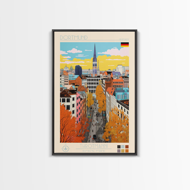 Dortmund Germany Travel Poster Framed Canvas Print, Vintage Style, Pop Art Home Decor, Scenic Wall Art, Living Room Decoration, Artistic Gift
