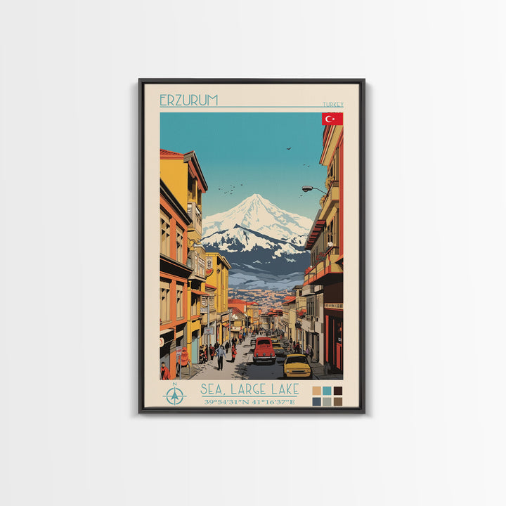 Erzurum Turkey Travel Poster Framed Canvas Print, Midcentury Modern Art, Pop Art Wall Decor, Scenic Wall Art, Living Room Decoration, Office Art
