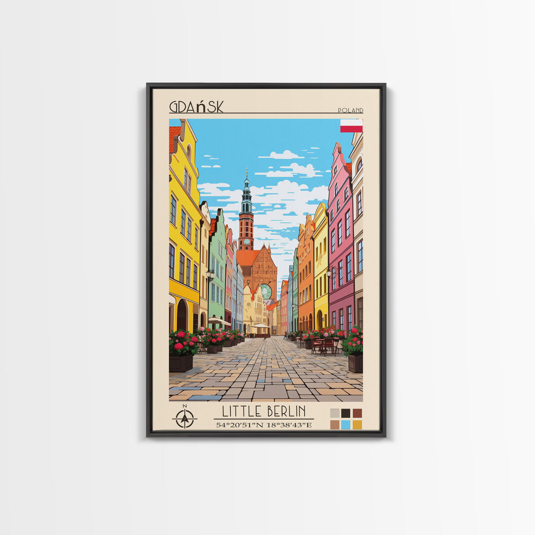 Gdańsk Poland Travel Poster Framed Canvas Print, Vintage Style, Pop Art Home Decor, Scenic Wall Art, Bedroom Decoration, Office Gift