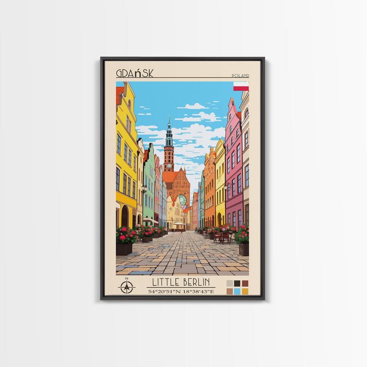 Gdańsk Poland Travel Poster Framed Canvas Print, Vintage Style, Pop Art Home Decor, Scenic Wall Art, Bedroom Decoration, Office Gift