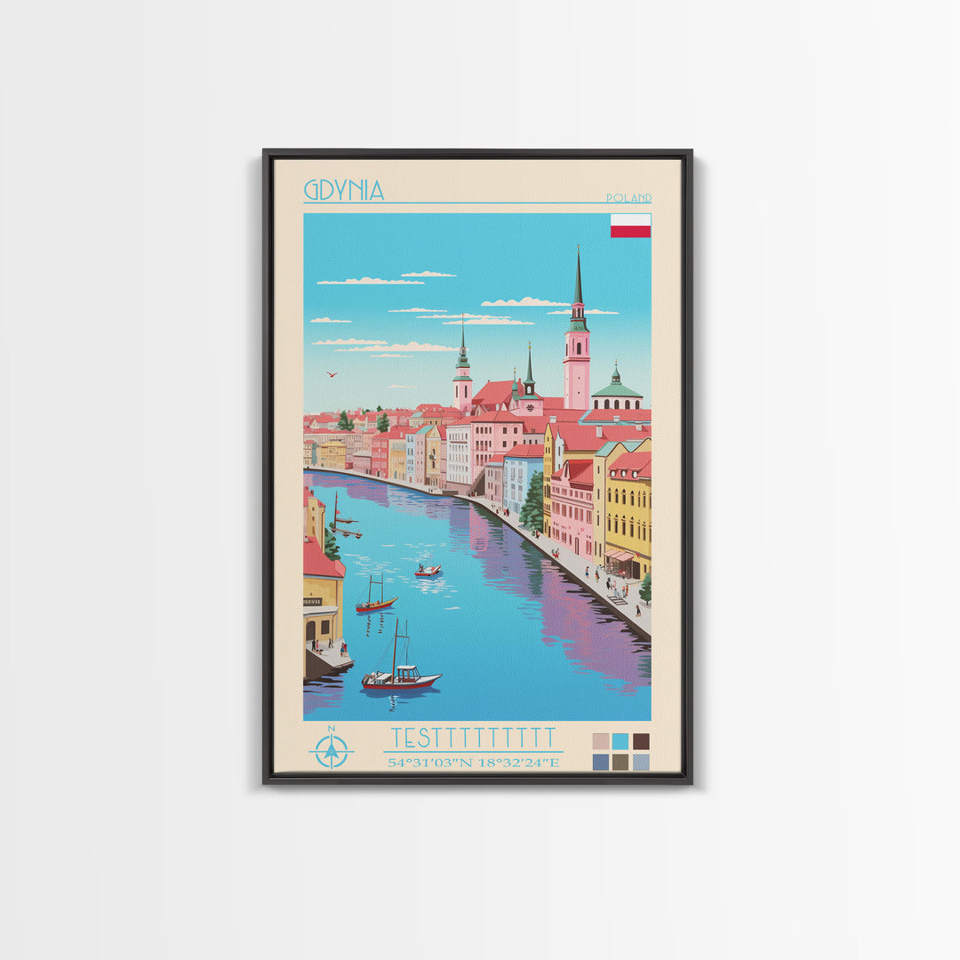 Gdynia Poland Travel Poster Framed Canvas Print, Midcentury Modern Art, Pop Art Wall Decor, Home Decor, Vacation Gift, Office Art