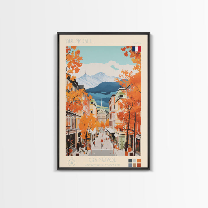 Grenoble France Travel Poster Framed Canvas Print, Midcentury Modern Art, Pop Art Wall Decor, Home Decor, Vacation Gift, Office Art
