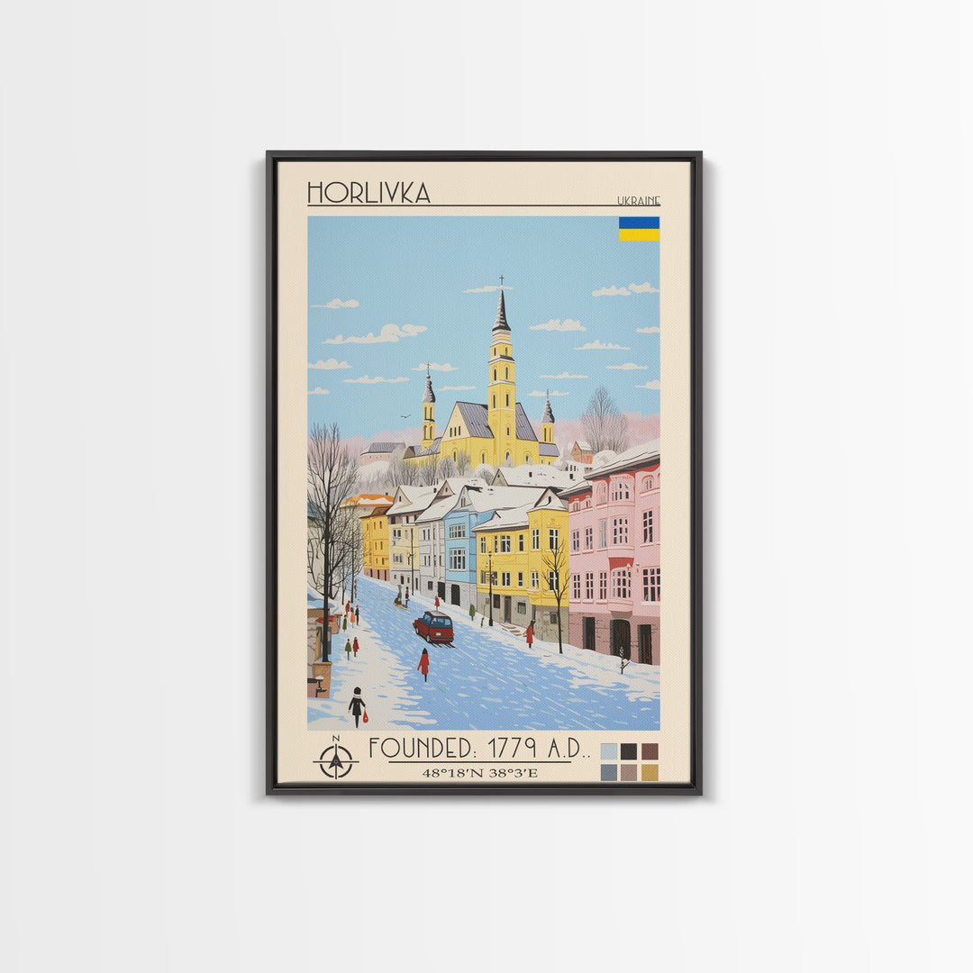 Horlivka Ukraine Travel Poster Framed Canvas Print, Vintage Style, Pop Art Home Decor, Scenic Wall Art, Bedroom Decoration, Office Gift
