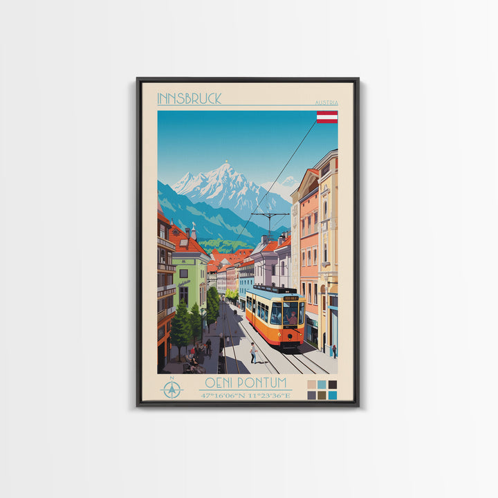 Innsbruck Austria Travel Poster Framed Canvas Print, Midcentury Modern Art, Pop Art Wall Decor, Scenic Wall Art, Living Room Decoration, Office Art