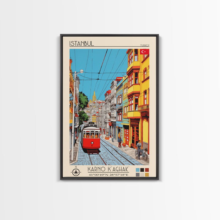Istanbul Turkey Travel Poster Framed Canvas Print, Midcentury Modern Art, Pop Art Wall Decor, Scenic Living Room Art, Bedroom Decor