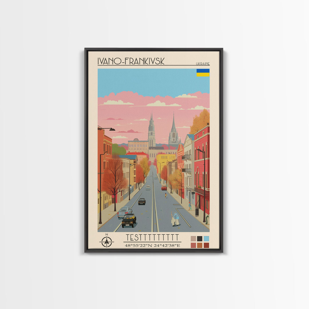 Ivano-Frankivsk Ukraine Travel Poster Framed Canvas Print, Vintage Style, Pop Art Home Decor, Scenic Wall Art, Bedroom Decoration, Office Gift
