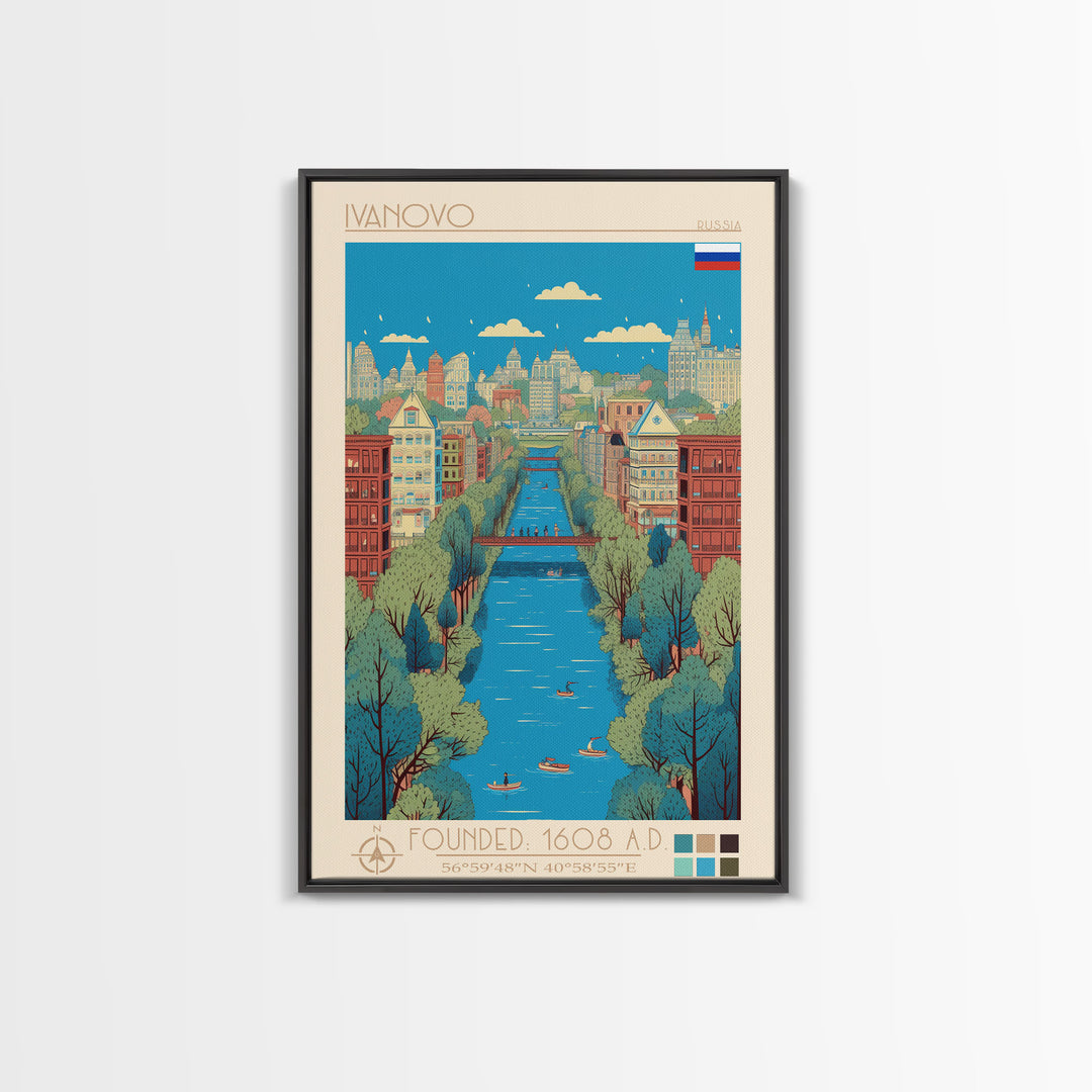 Ivanovo Russia Travel Poster Framed Canvas Print, Midcentury Modern Art, Pop Art Wall Decor, Home Decor, Vacation Gift, Office Art