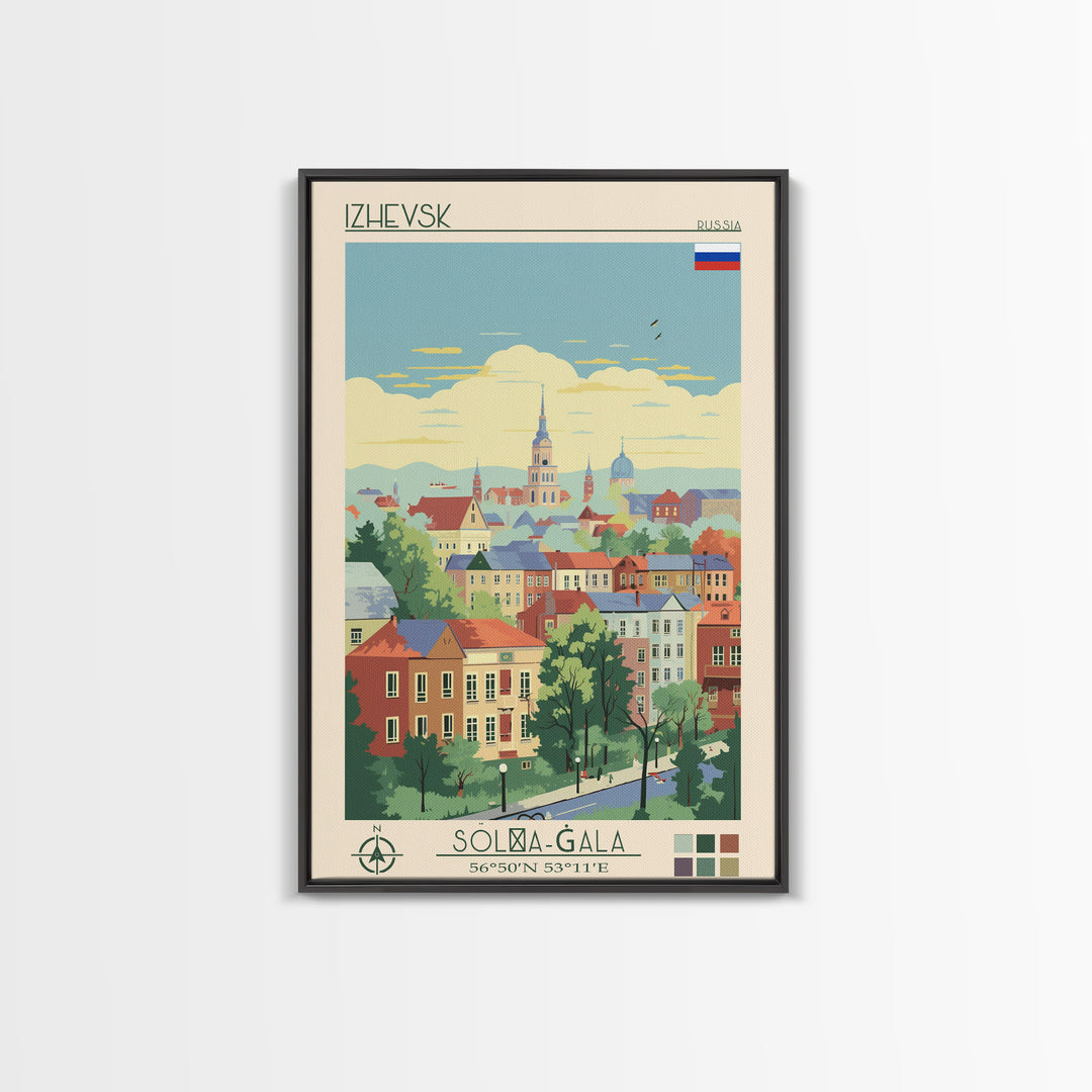 Izhevsk Russia Travel Poster Framed Canvas Print, Midcentury Modern Art, Pop Art Wall Decor, Scenic Living Room Art, Bedroom Gift