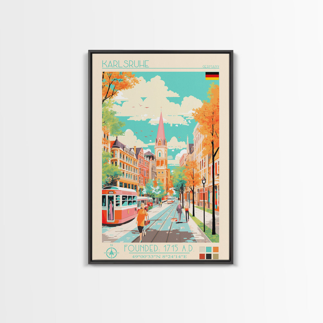 Karlsruhe Germany Travel Poster Framed Canvas Print, Vintage Style, Pop Art Home Decor, Scenic Wall Art, Bedroom Decoration, Office Gift
